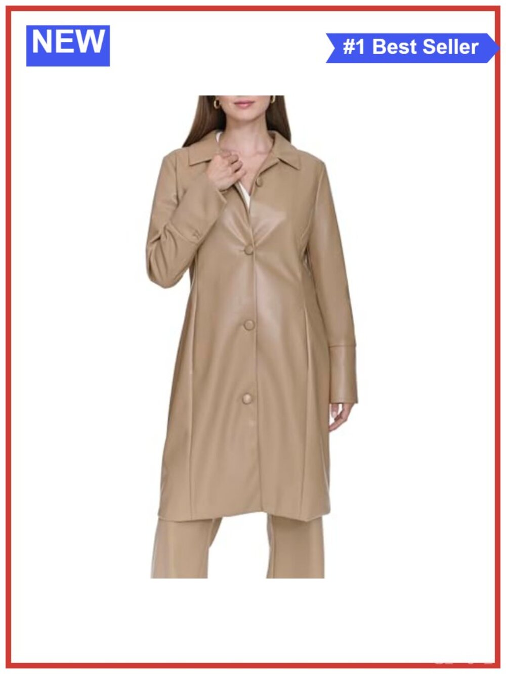 Vegan Leather Trench Coat Long Sleeve Notch Collar Cold Weather